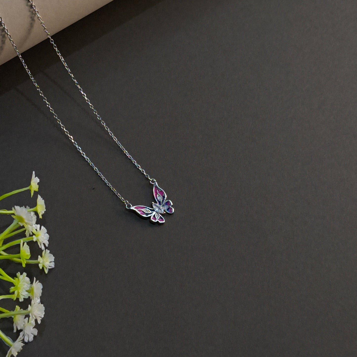 Silver Bi-Colour Butterfly Pendant