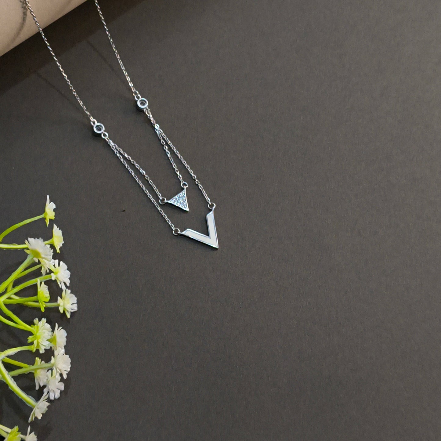 Silver Layered V Shape Pendant