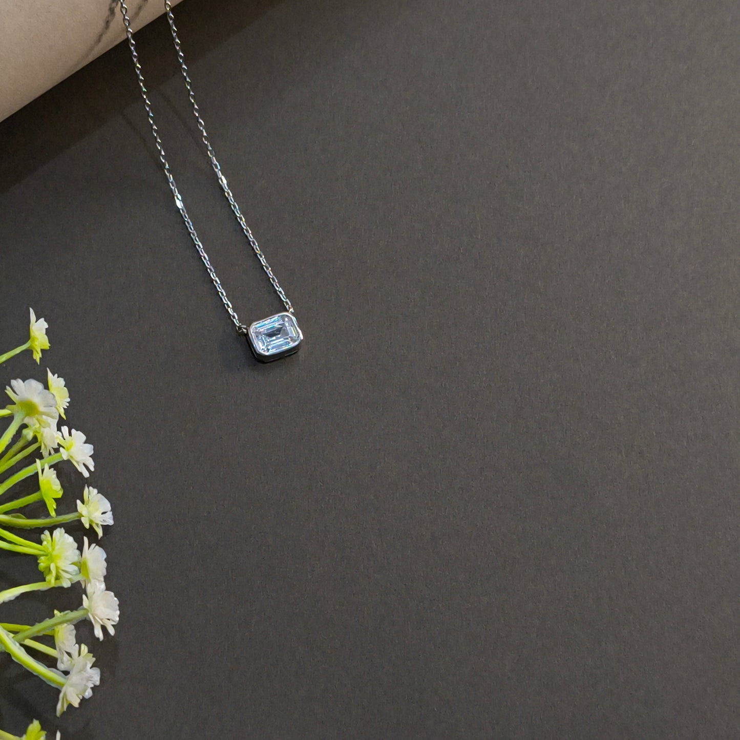 Silver Emerald Cut Pendant