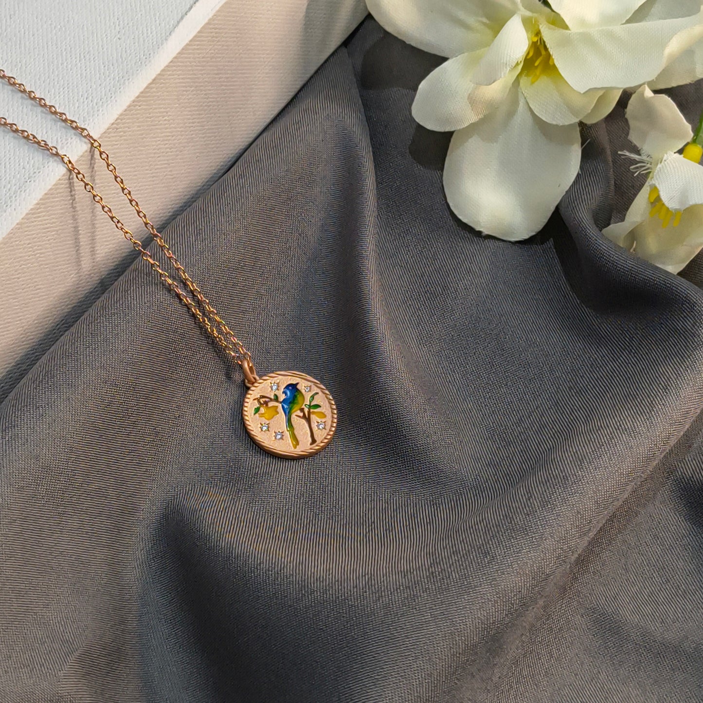 Rose Gold Plated Bird Coin Pendant