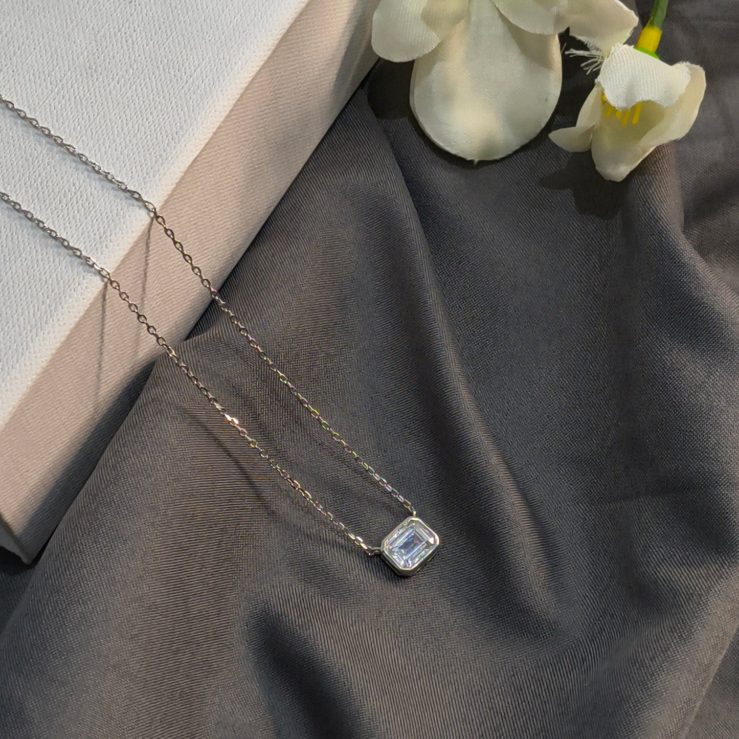 Silver Emerald Cut Pendant