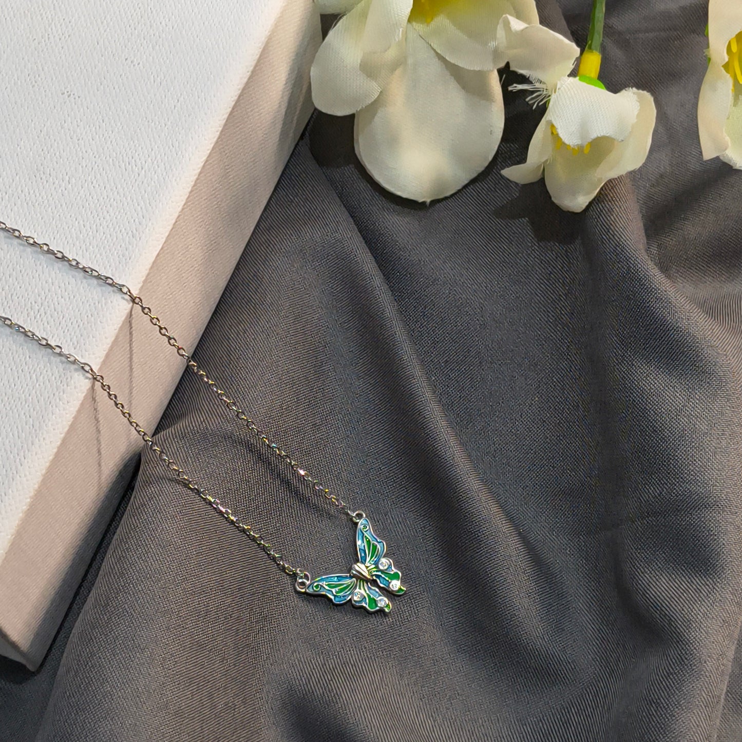 Silver Aqua Butterfly Pendant