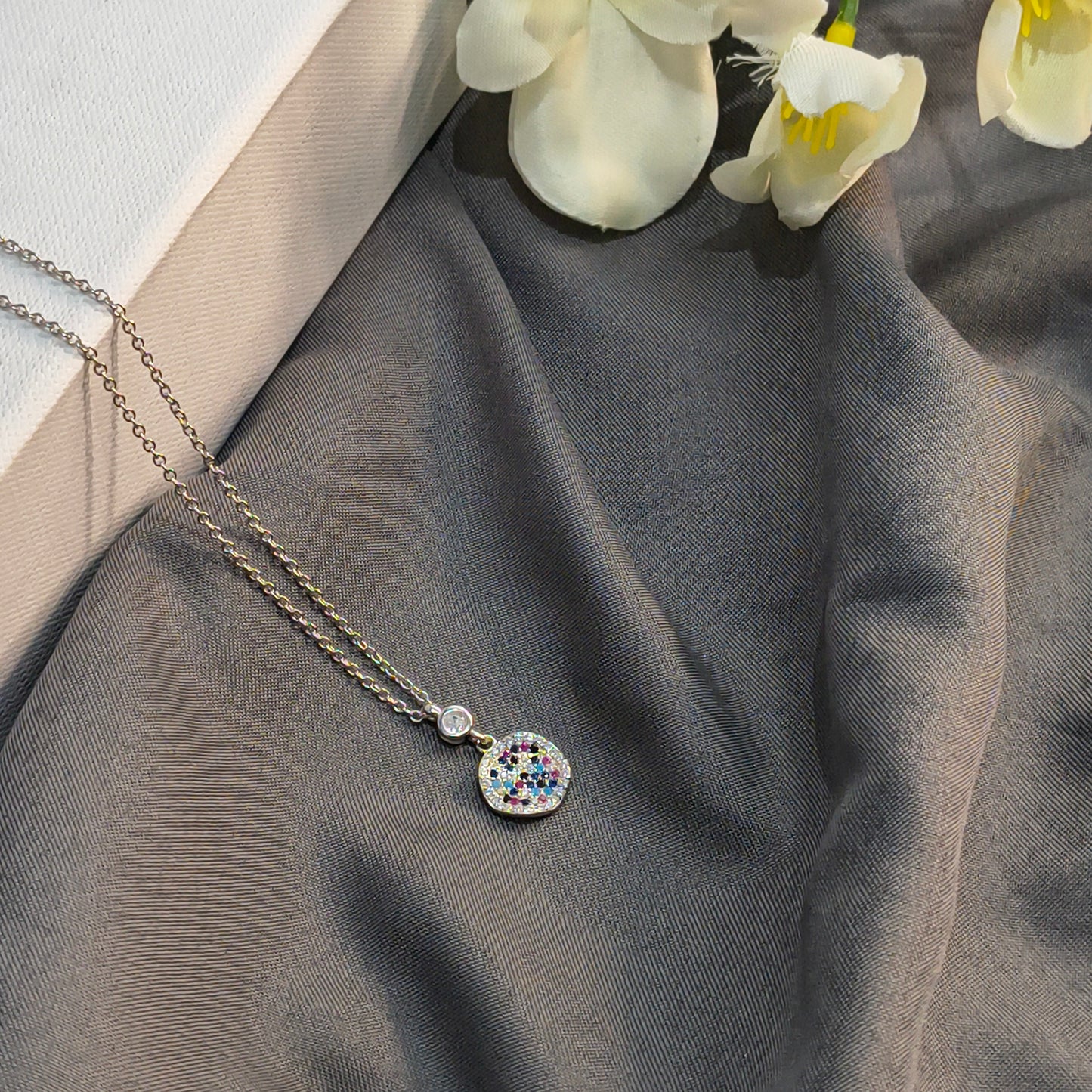 Silver Multicolour Disc Pendant