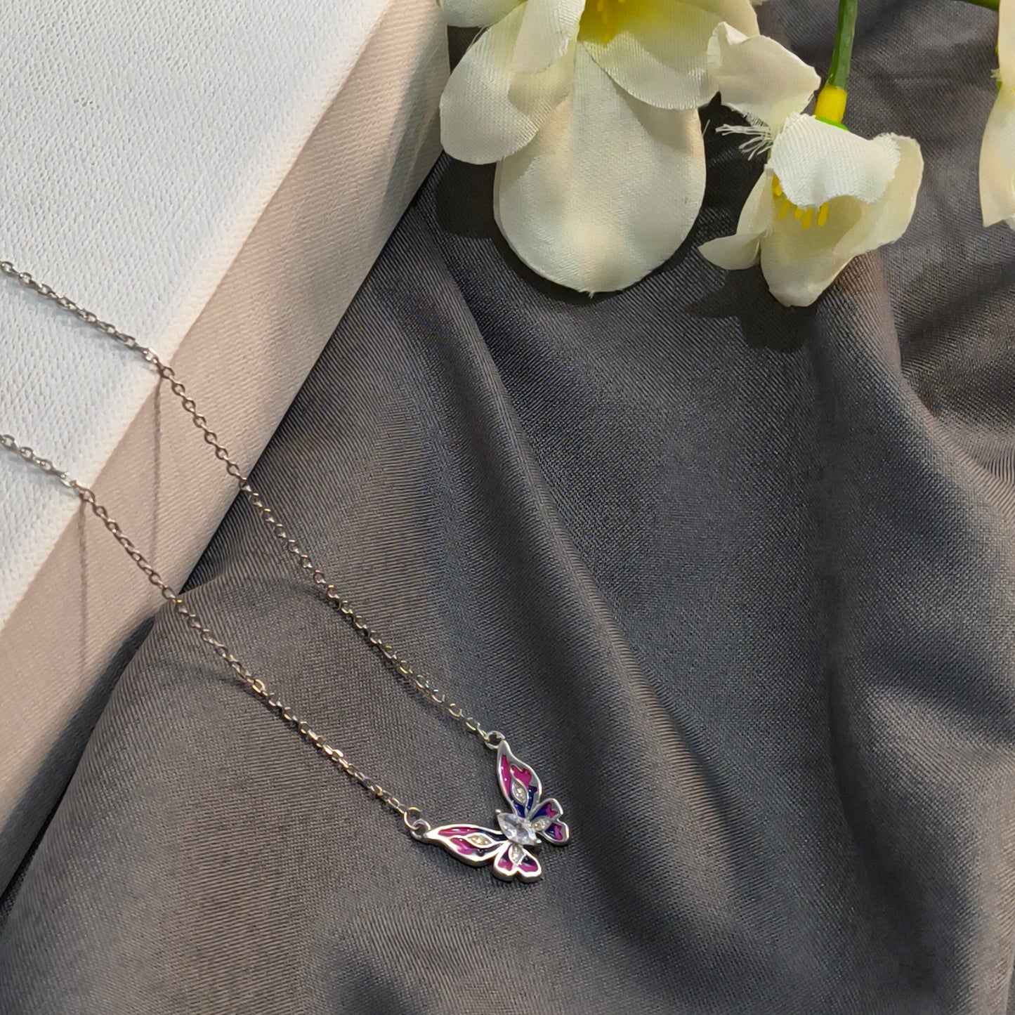 Silver Bi-Colour Butterfly Pendant