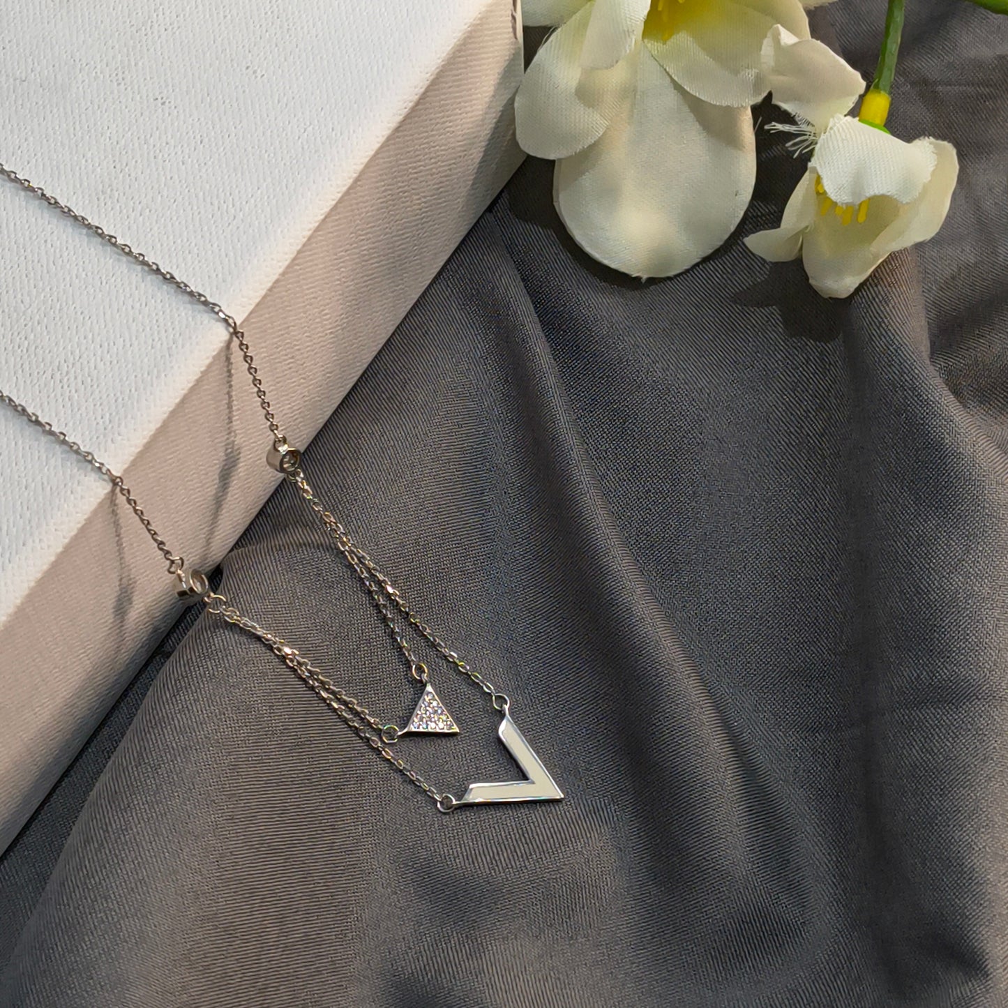 Silver Layered V Shape Pendant
