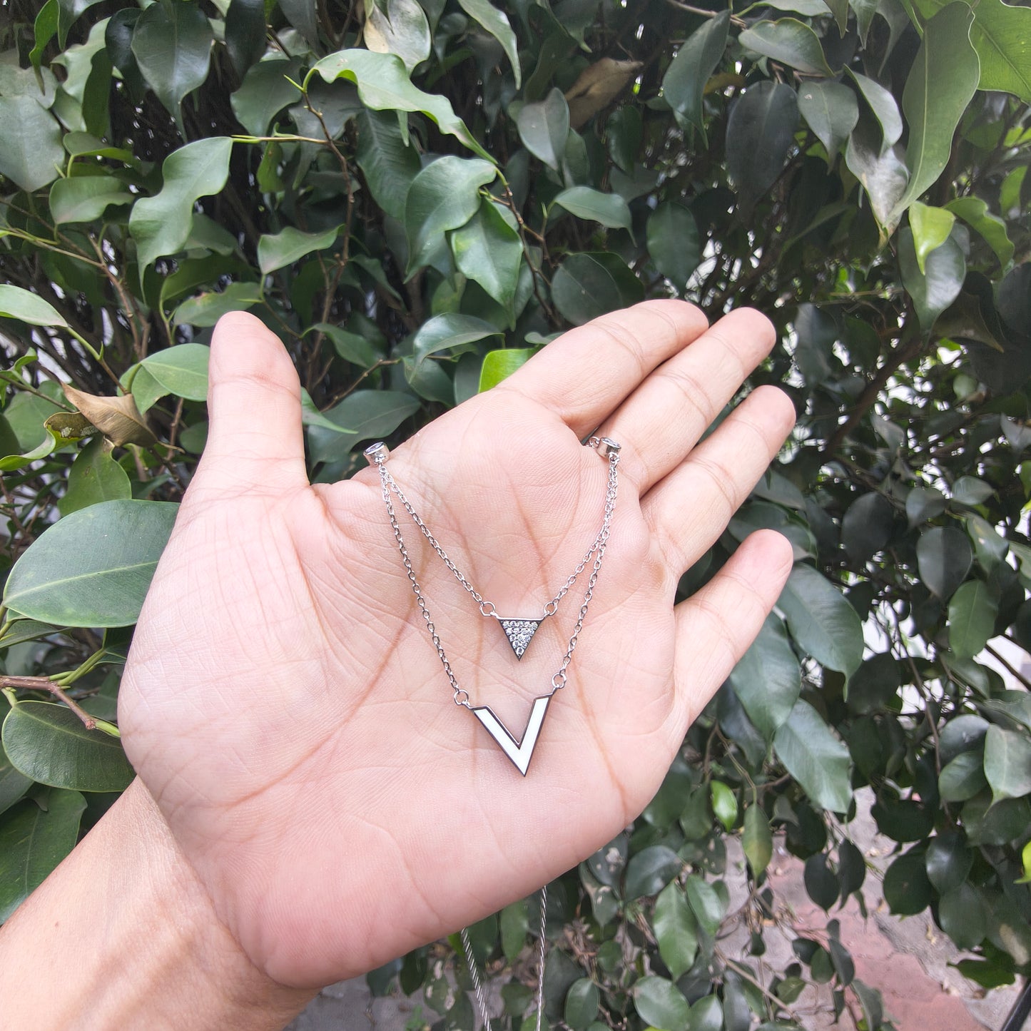Silver Layered V Shape Pendant