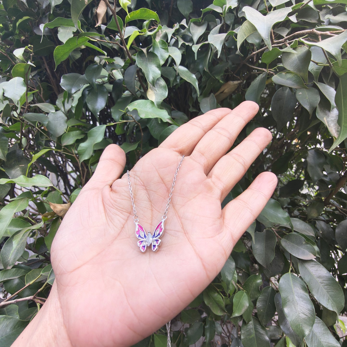 Silver Bi-Colour Butterfly Pendant