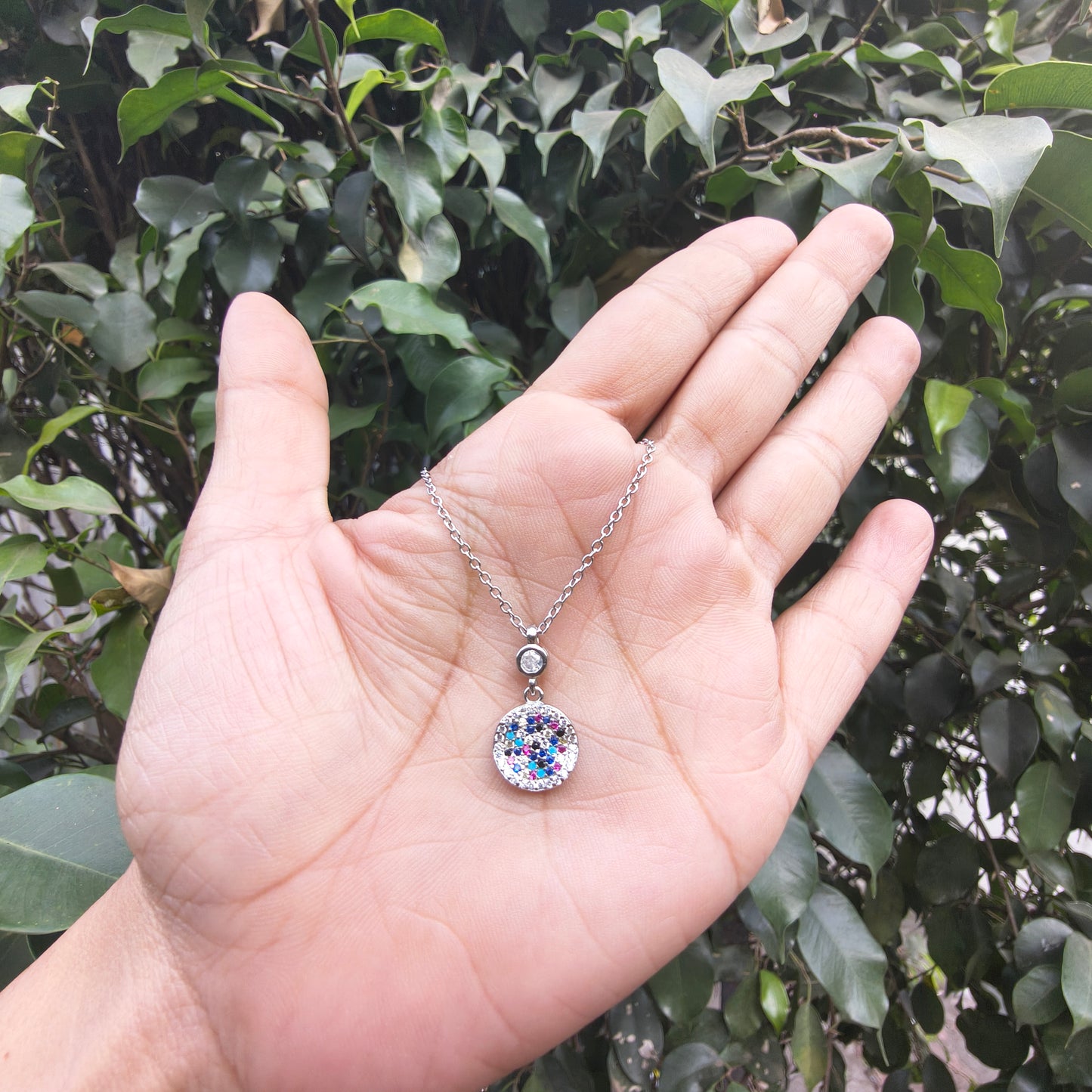 Silver Multicolour Disc Pendant
