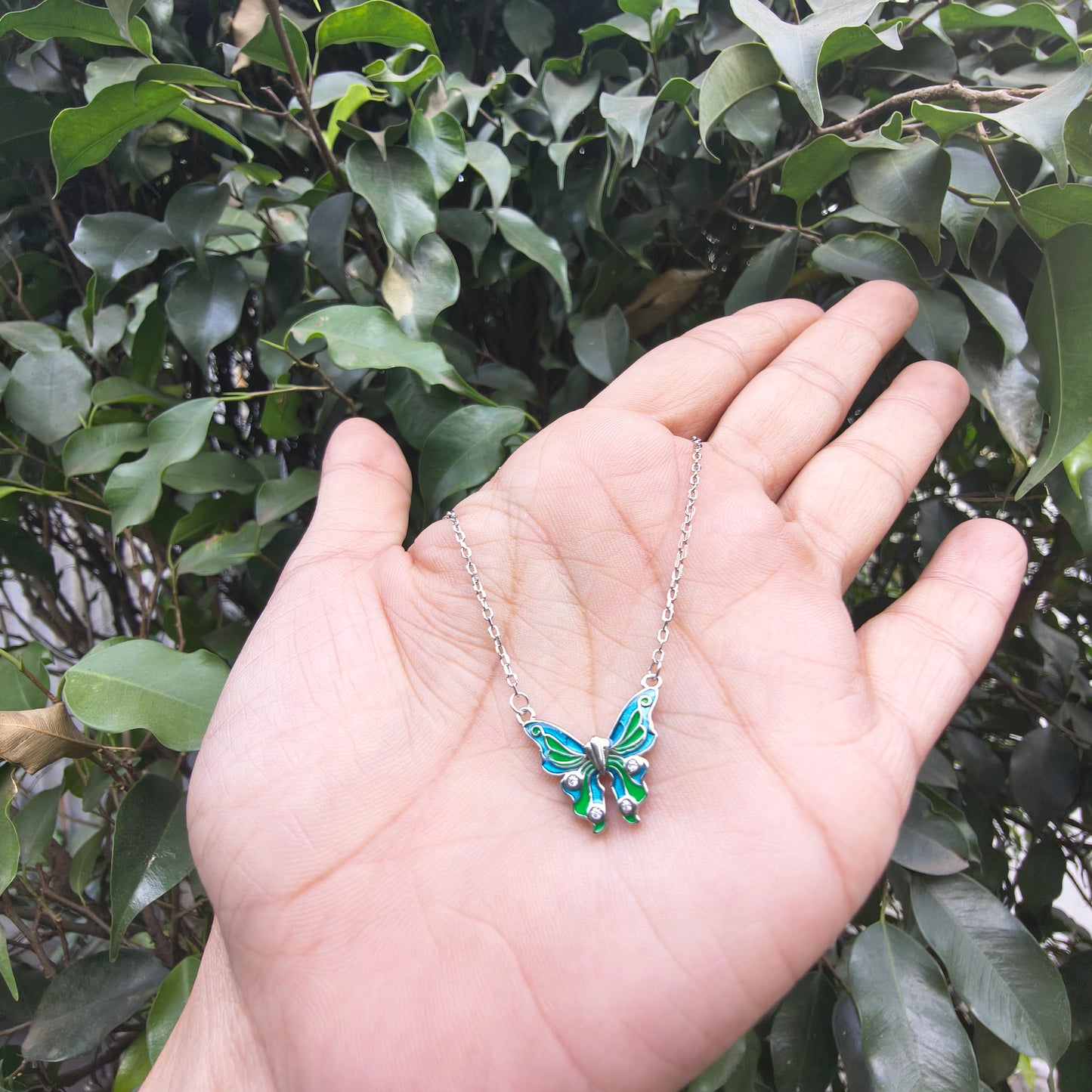 Silver Aqua Butterfly Pendant