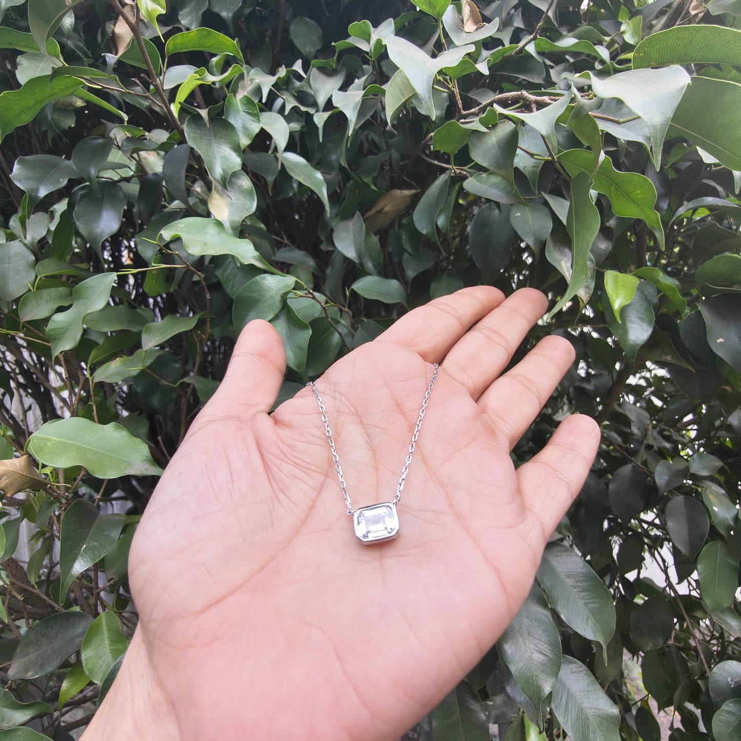 Silver Emerald Cut Pendant