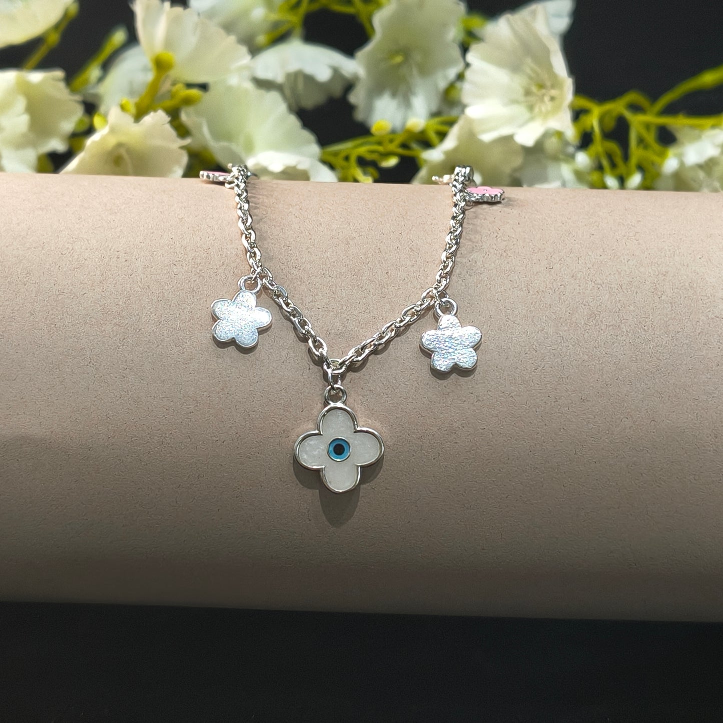 Silver Flower Charm Baby Barcelet