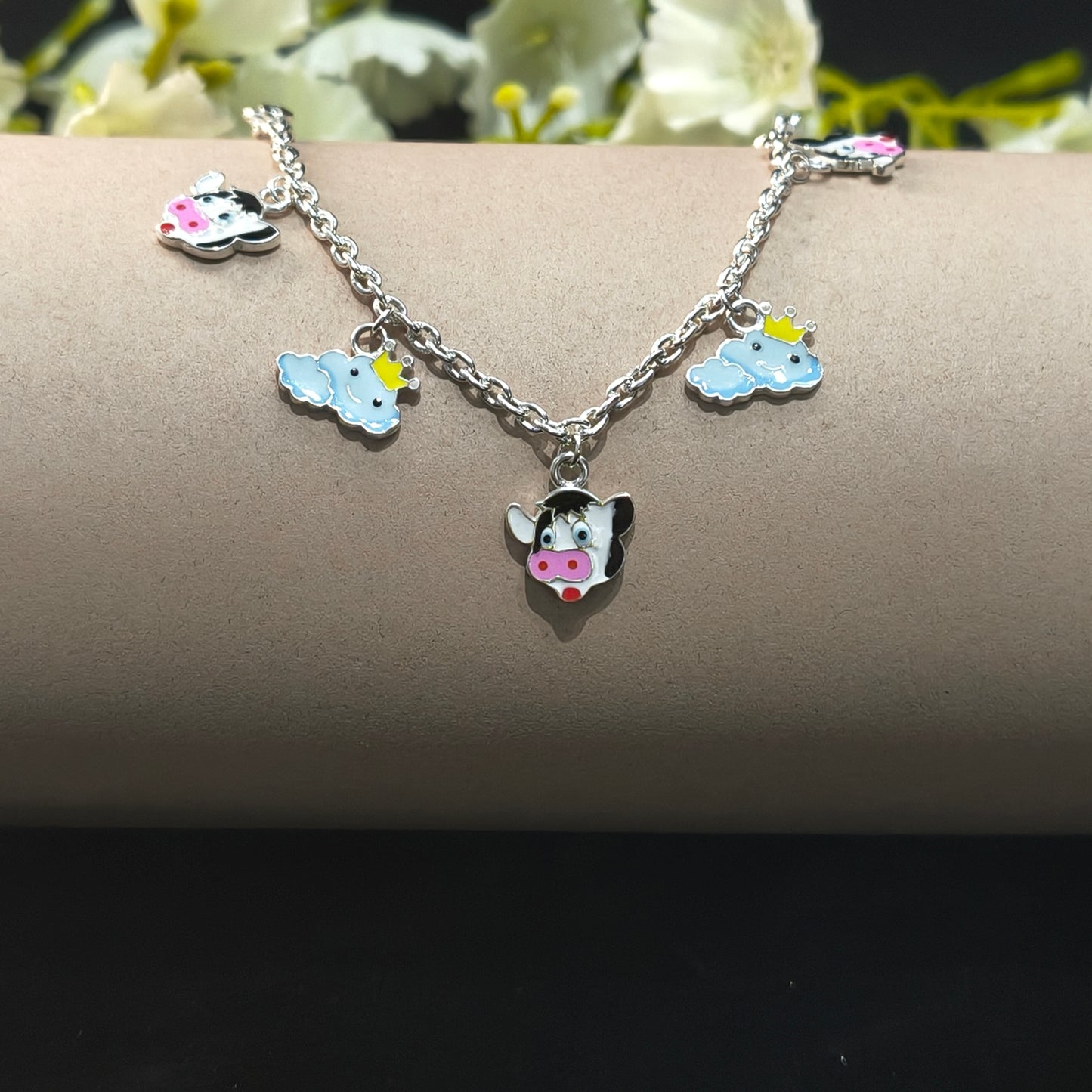 Silver Cute Cow & Cloud Baby Bracelet