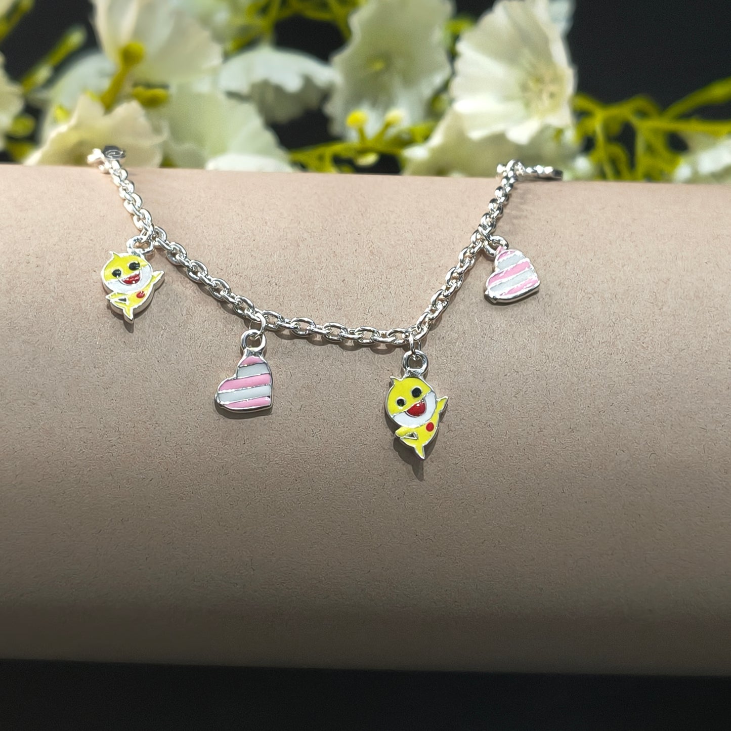 Silver Shark & Heart Baby Bracelet