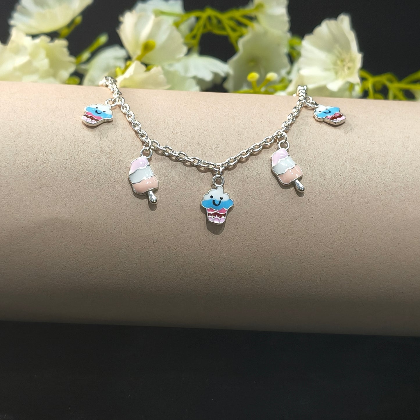 Silver Pastel Cupcake & Icecream Baby Bracelet