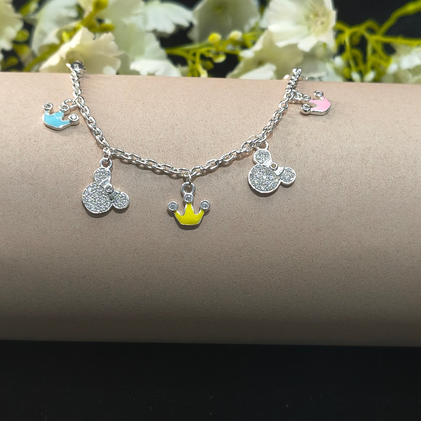 Silver Royal Crown & Mickey Baby Bracelet