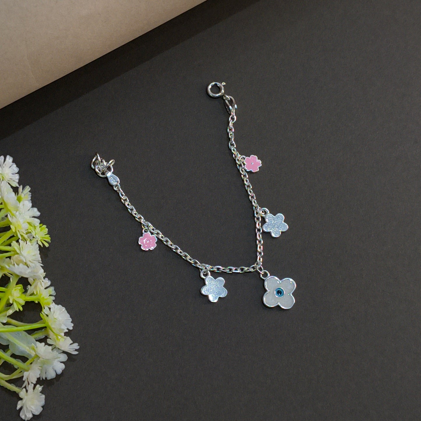 Silver Flower Charm Baby Barcelet