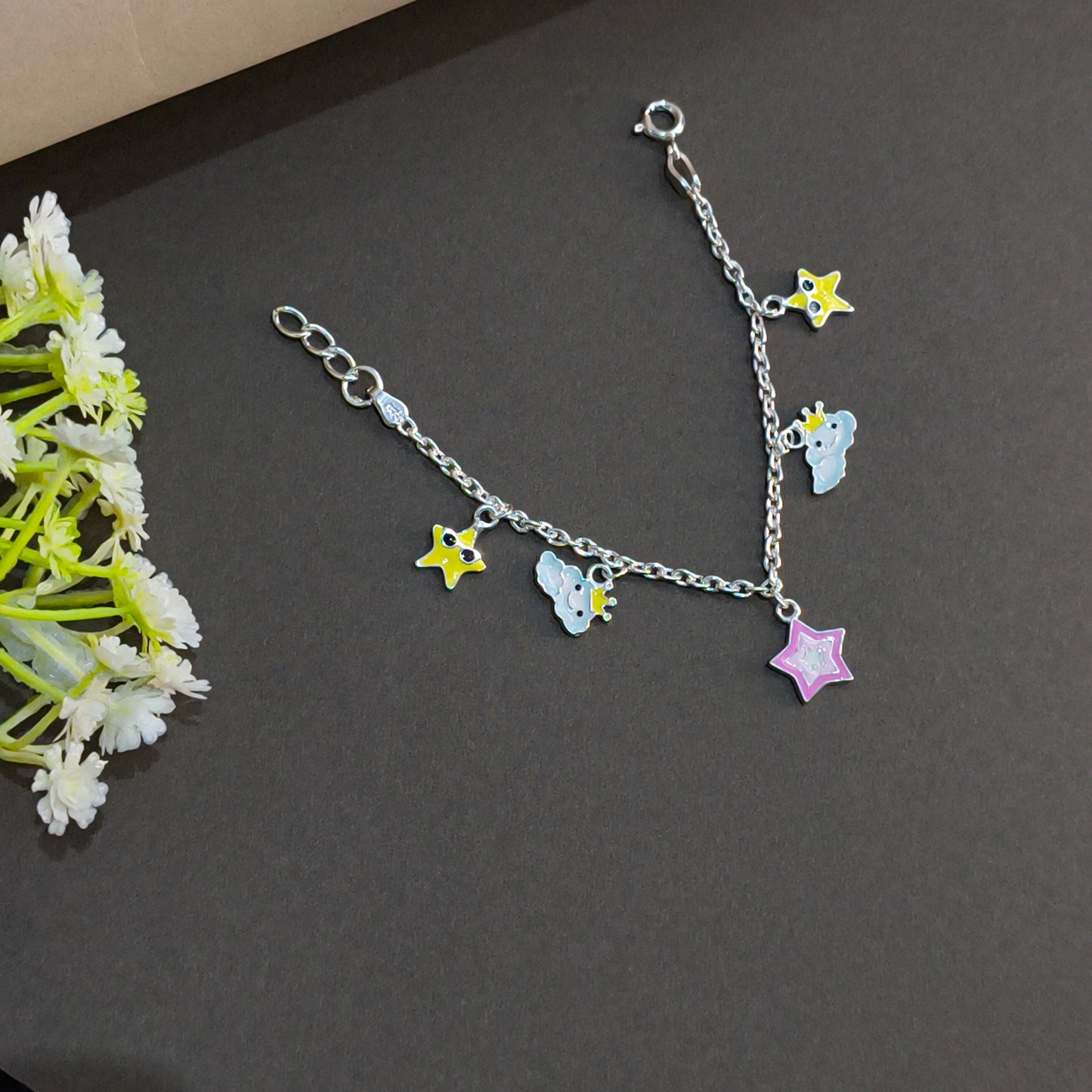 Silver Stars & Clouds Baby Bracelet