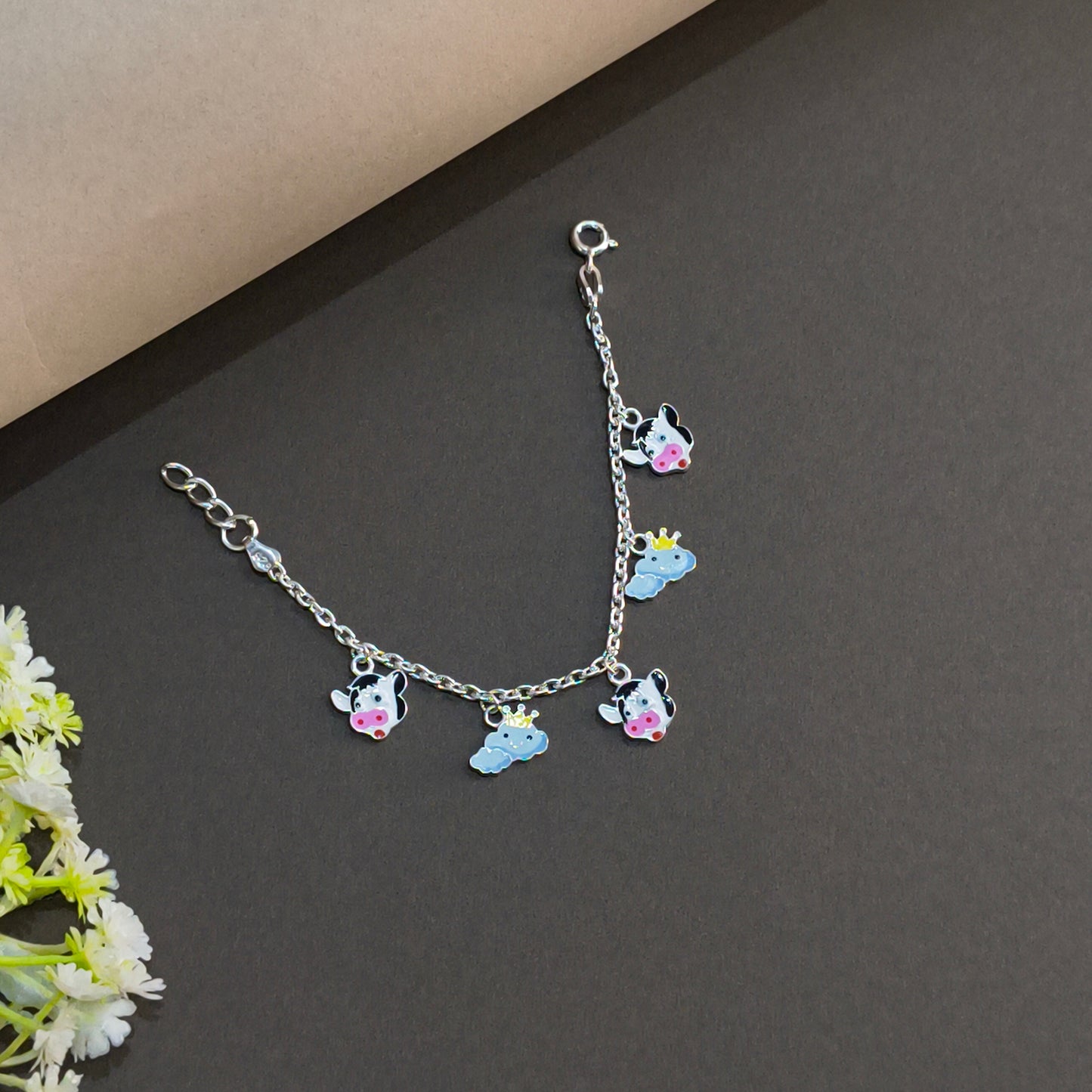 Silver Cute Cow & Cloud Baby Bracelet