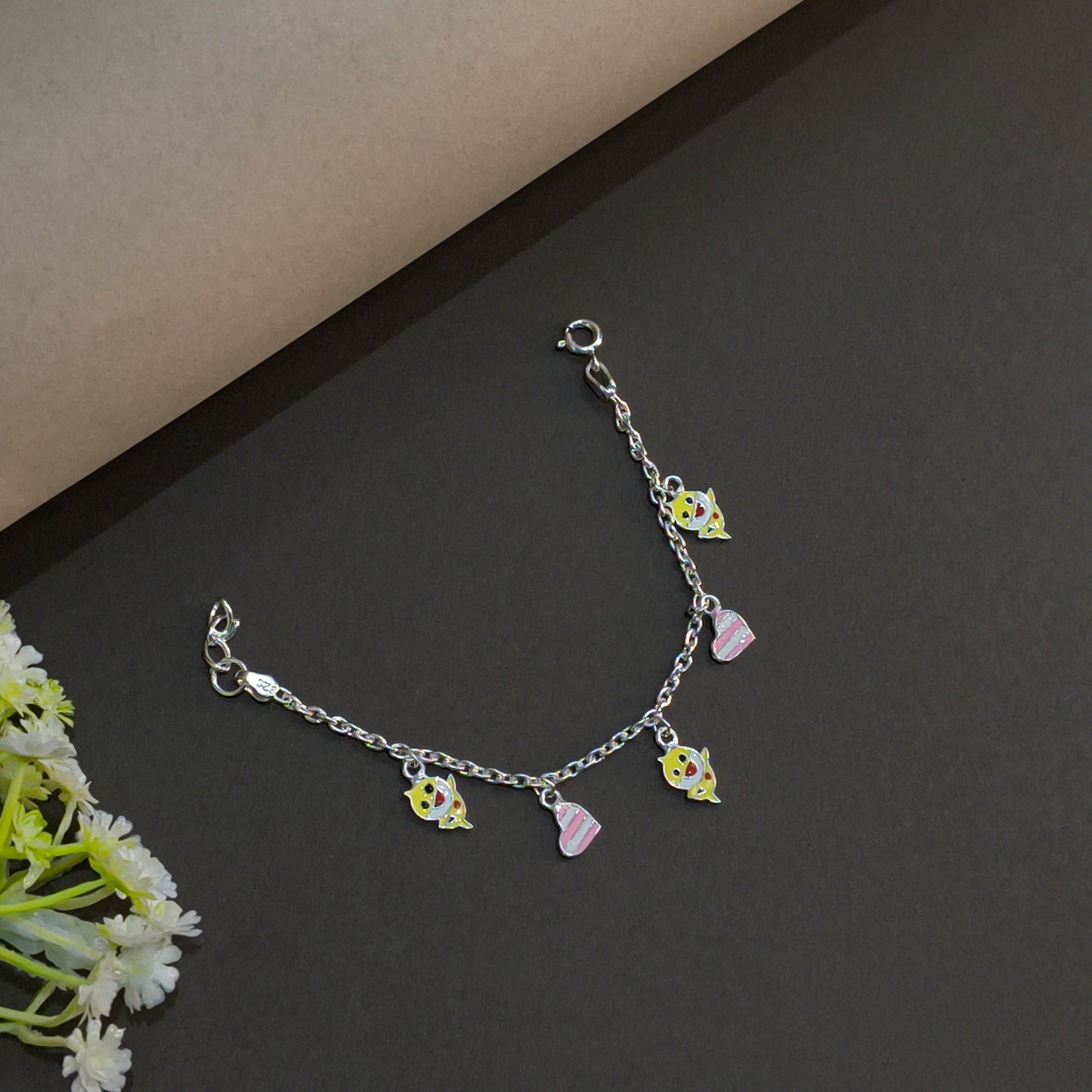 Silver Shark & Heart Baby Bracelet
