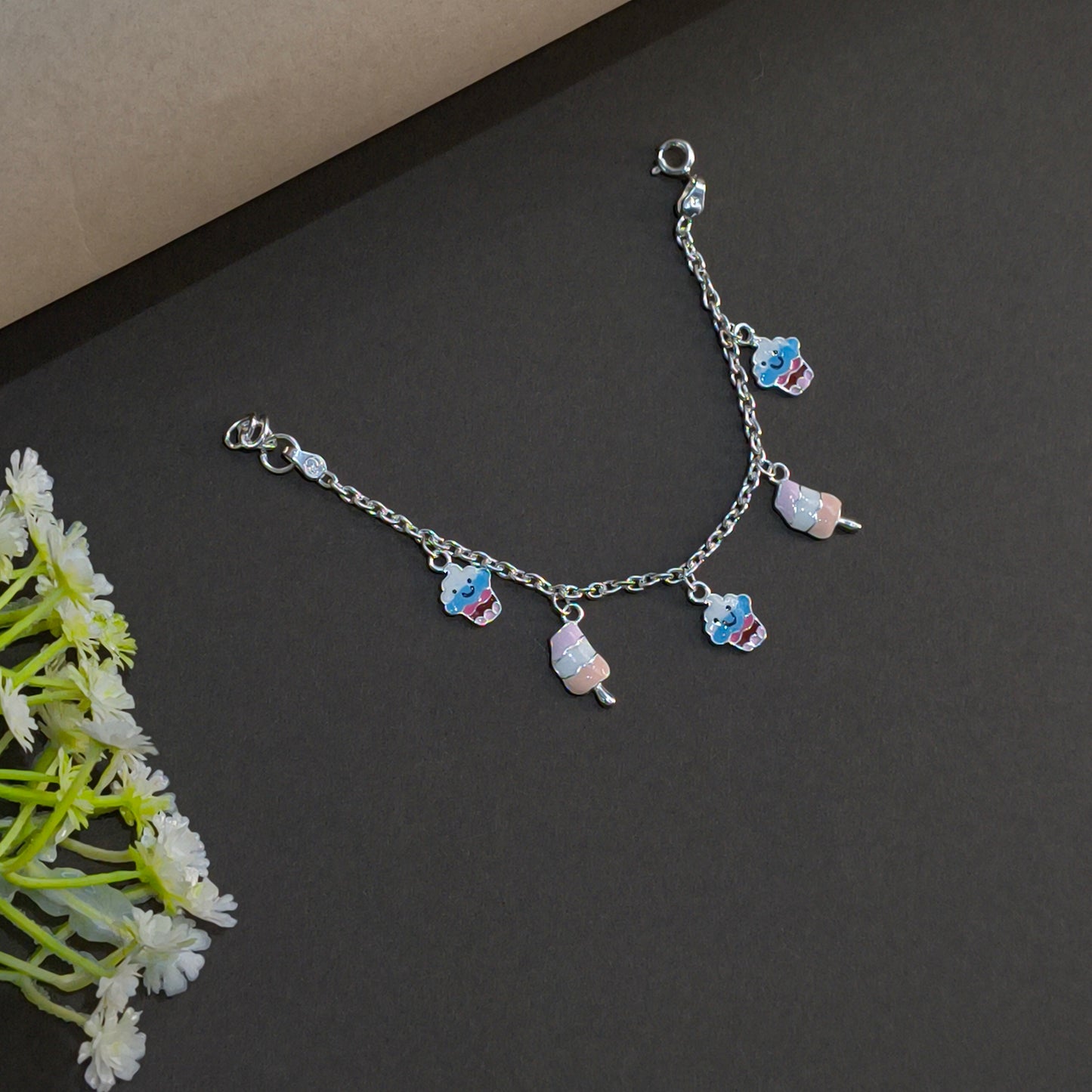 Silver Pastel Cupcake & Icecream Baby Bracelet