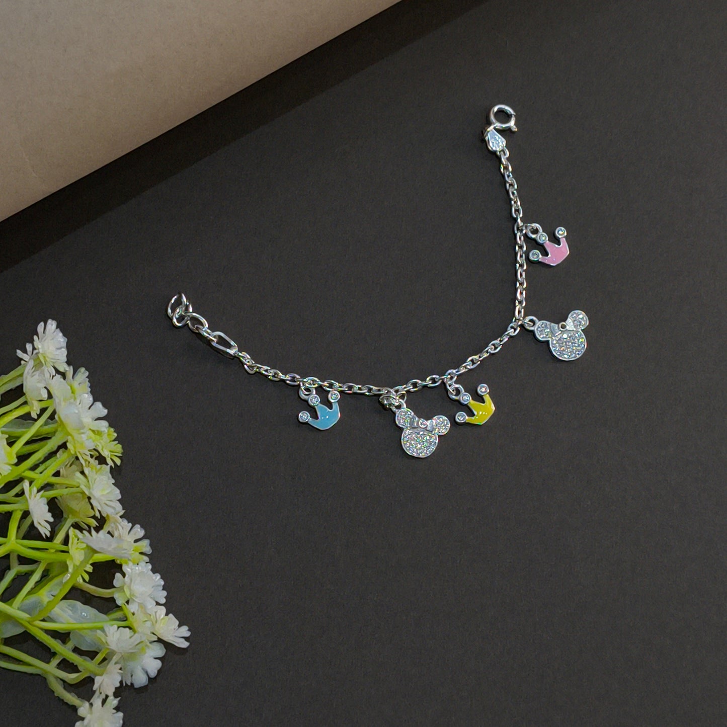 Silver Royal Crown & Mickey Baby Bracelet