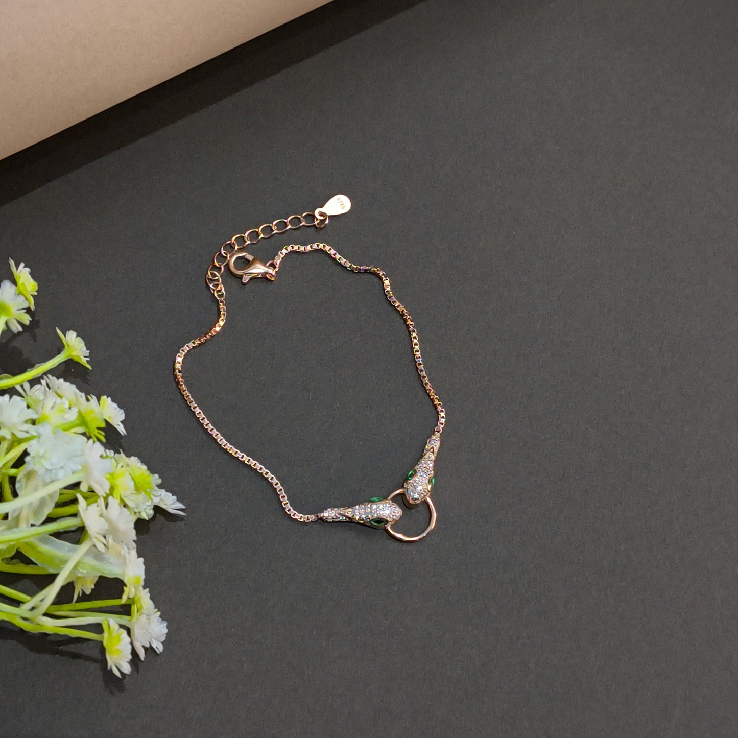 Rose Gold Plated Silver Serpent Head Bracelet