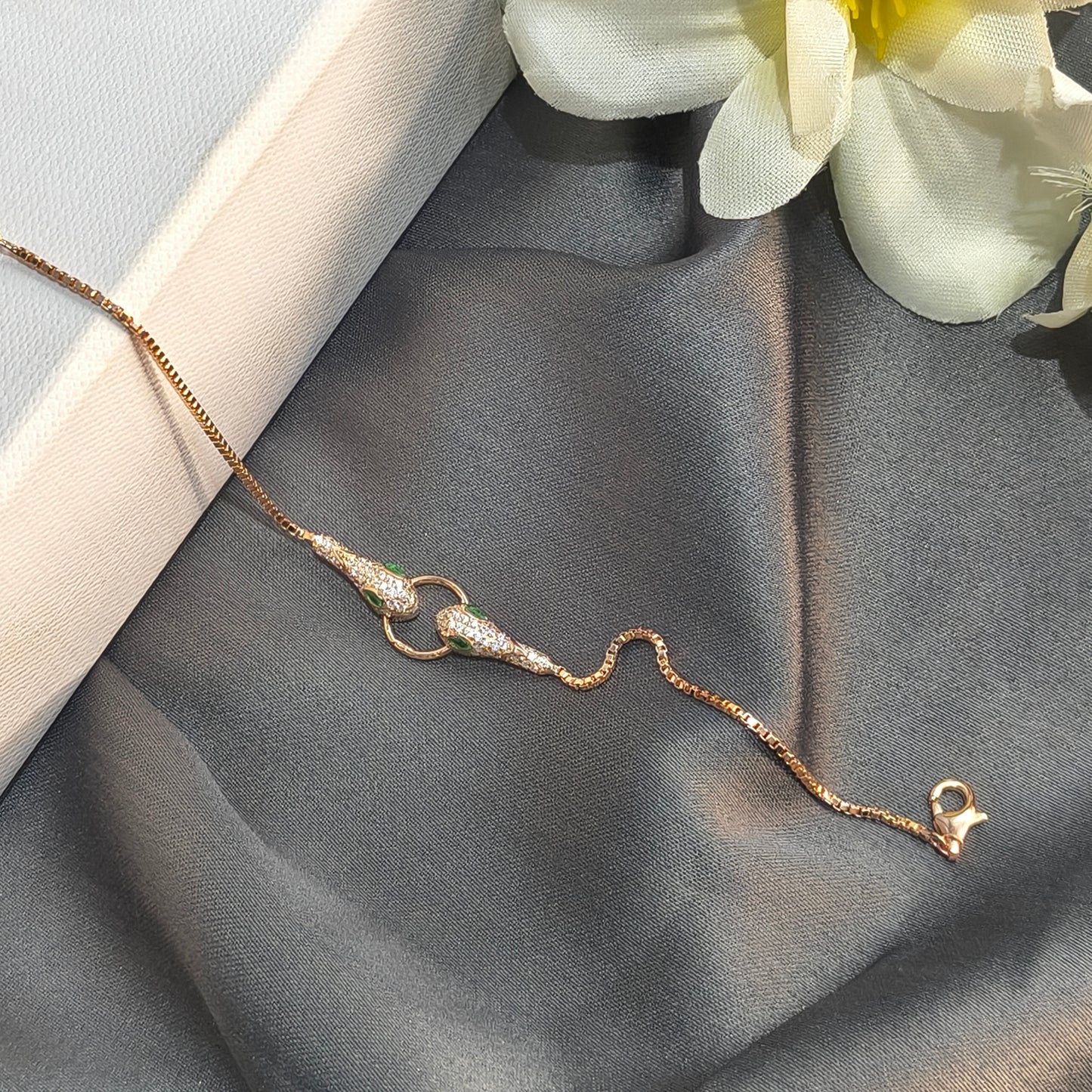 Rose Gold Plated Silver Serpent Head Bracelet