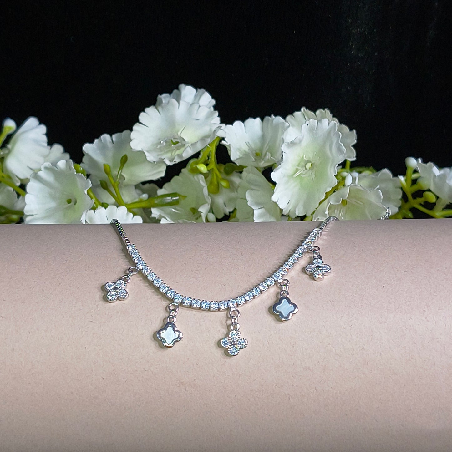 Silver Dazzling Clover Drop Bracelet