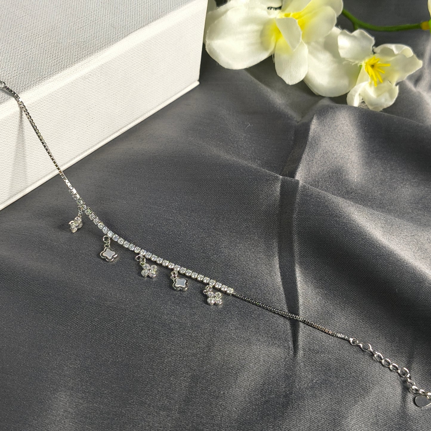 Silver Dazzling Clover Drop Bracelet