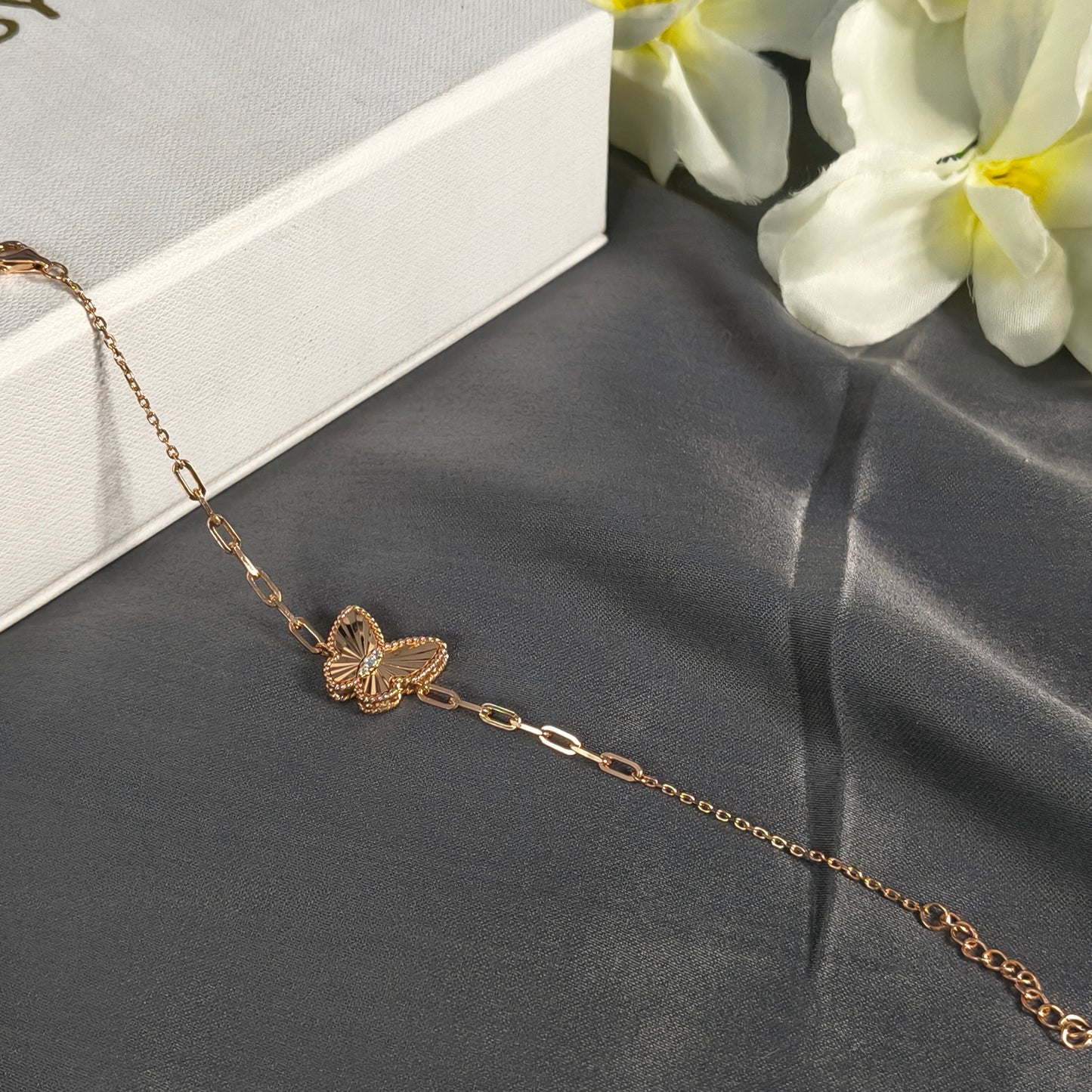 Rose Gold Plated Silver Reversible Butterfly Bracelet