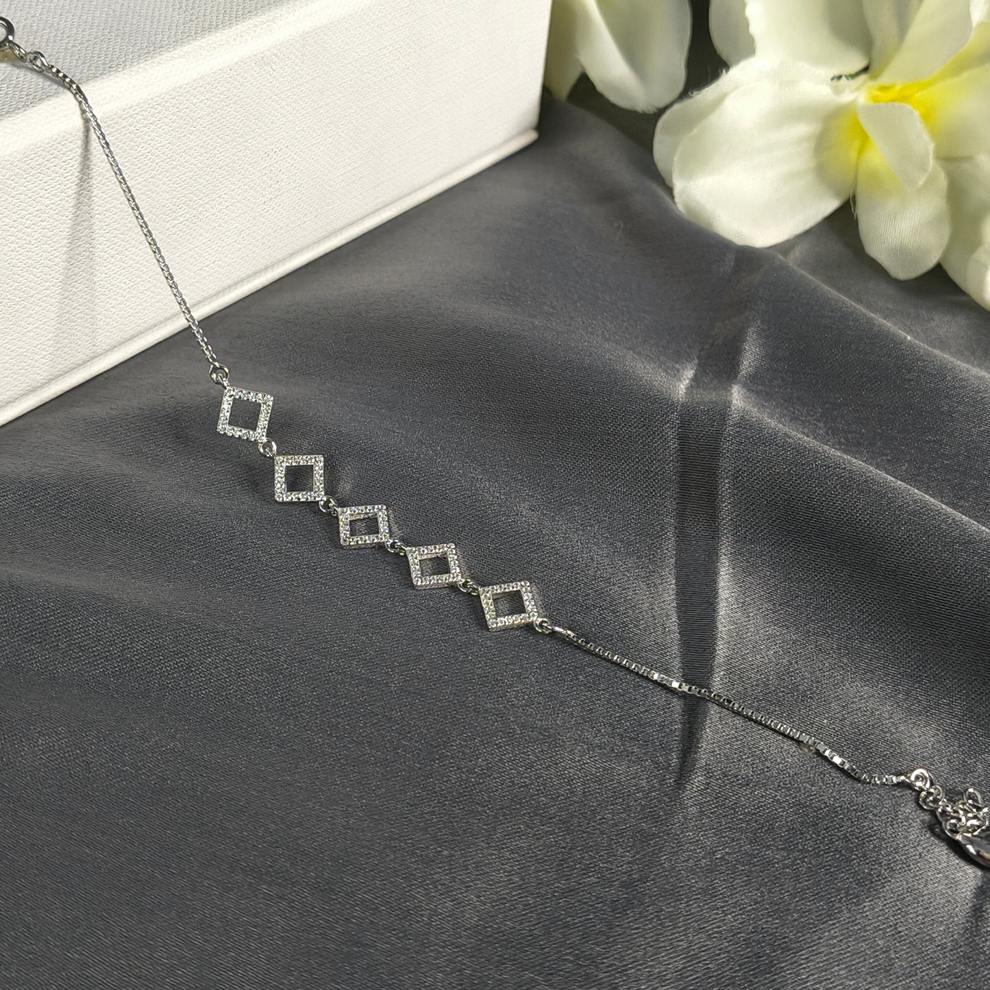 Silver Diamond Shaped Charm Bracelet