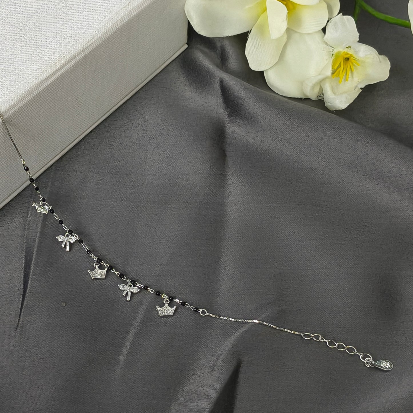 Silver Queen & Bow Charms Bracelet