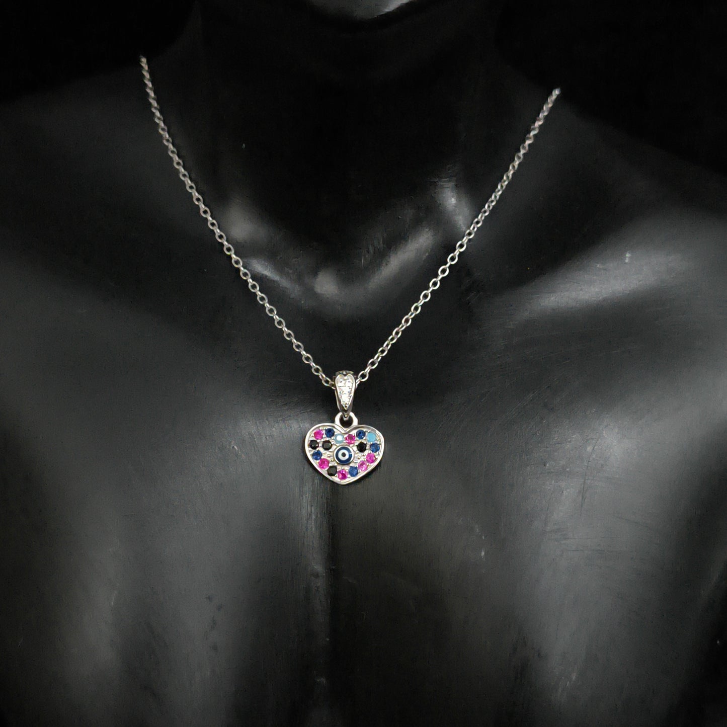 Silver Ranibow Heart Protection Pendant
