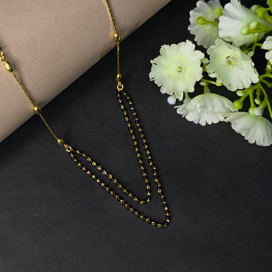 Gold Plated Silver Obsidian Layer Mangalsutra