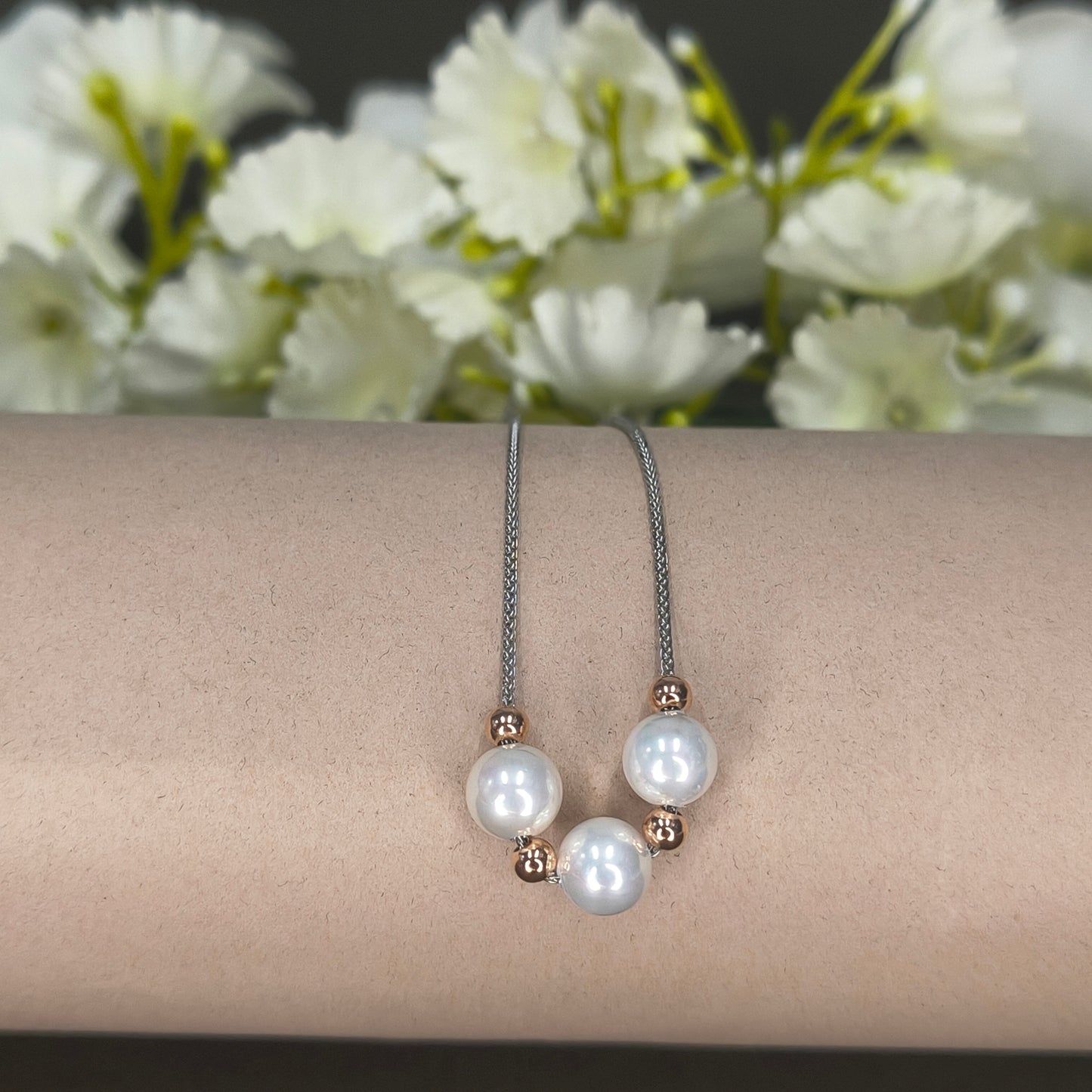 Silver Triple Pearl Mini Necklace