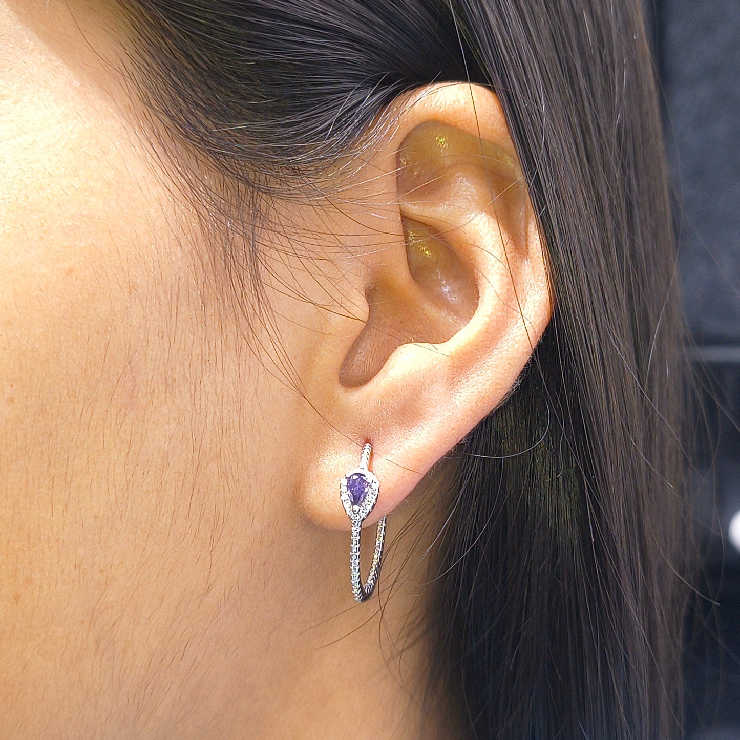 Silver Purple Sparkle Drop Earrings
