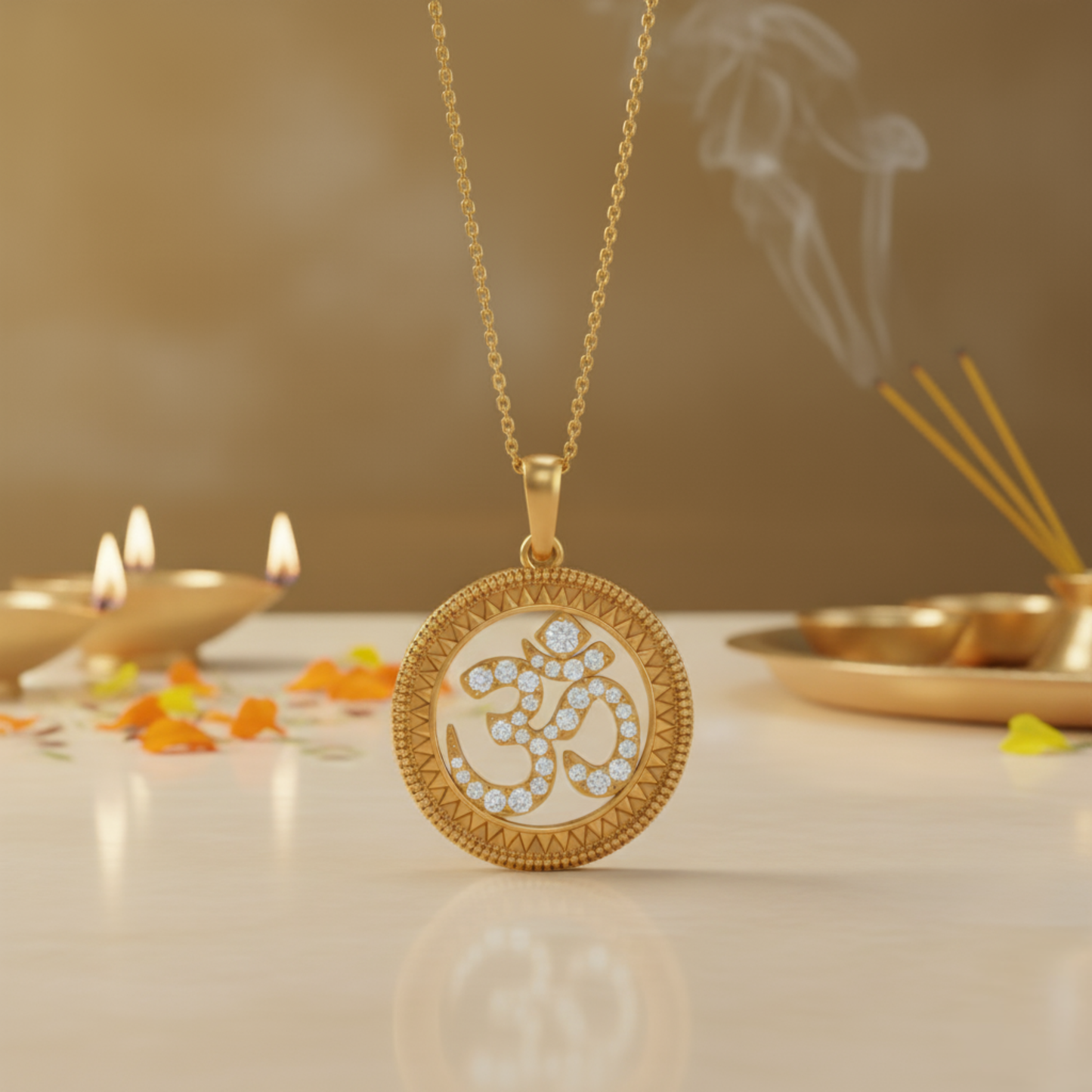 Gold Plated Silver Halo OM Pendant