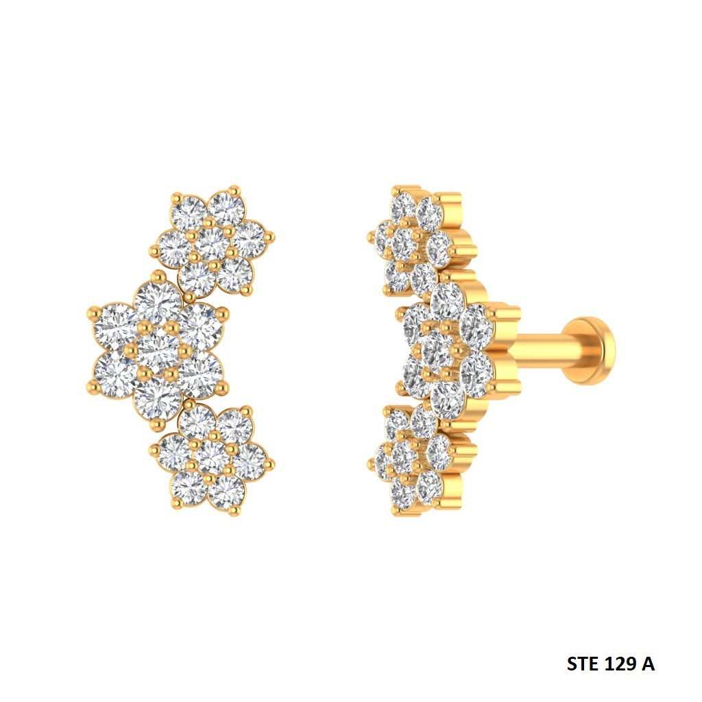 14K Solid Gold Diamond Flower Ear Climber