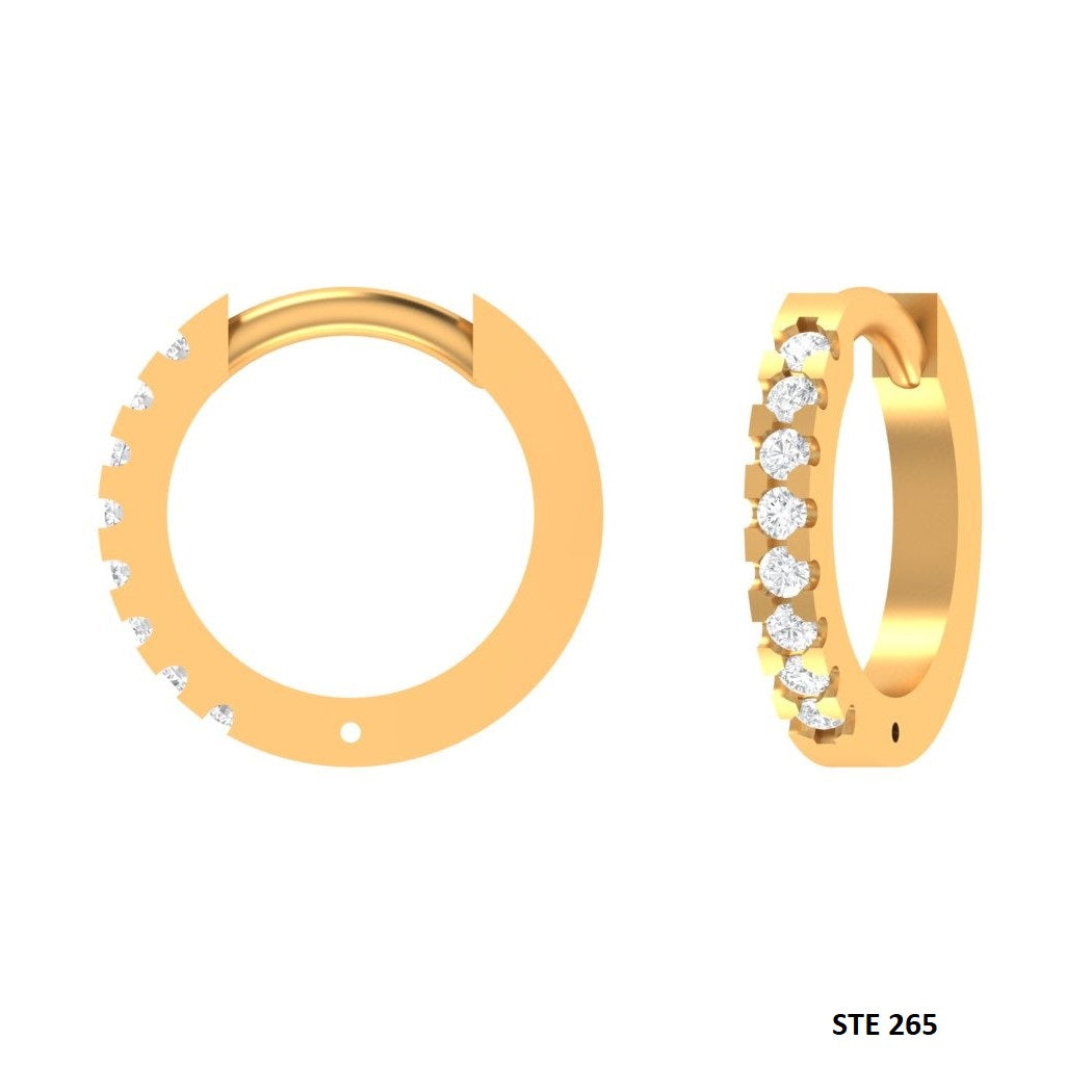 6 to 12 mm 14K Solid Gold Natural Diamond Clicker Hoop Ring