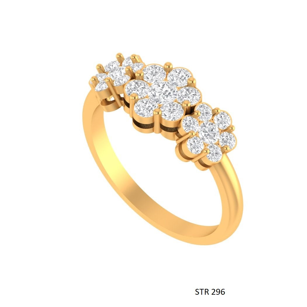 14K Gold Three Flower LAB Diamond Ring