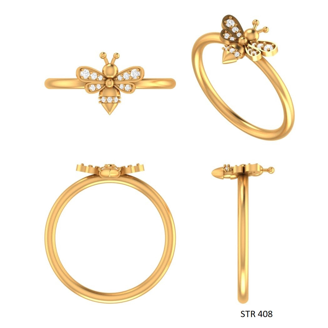 Solid Gold LAB Diamond Dainty BEE Ring
