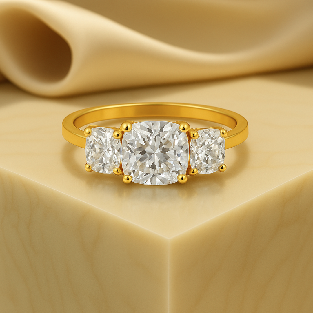 Cushion Cut Three Stone Lab Grown Diamond Ring
