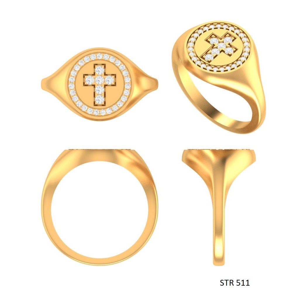 LAB Diamond Signet Halo Cross Ring