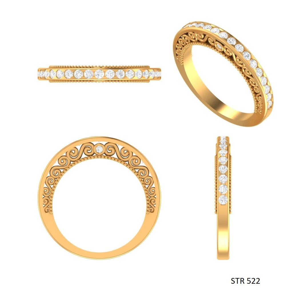 Solid Gold Half Eternity LAB Diamond Miligrain Ring