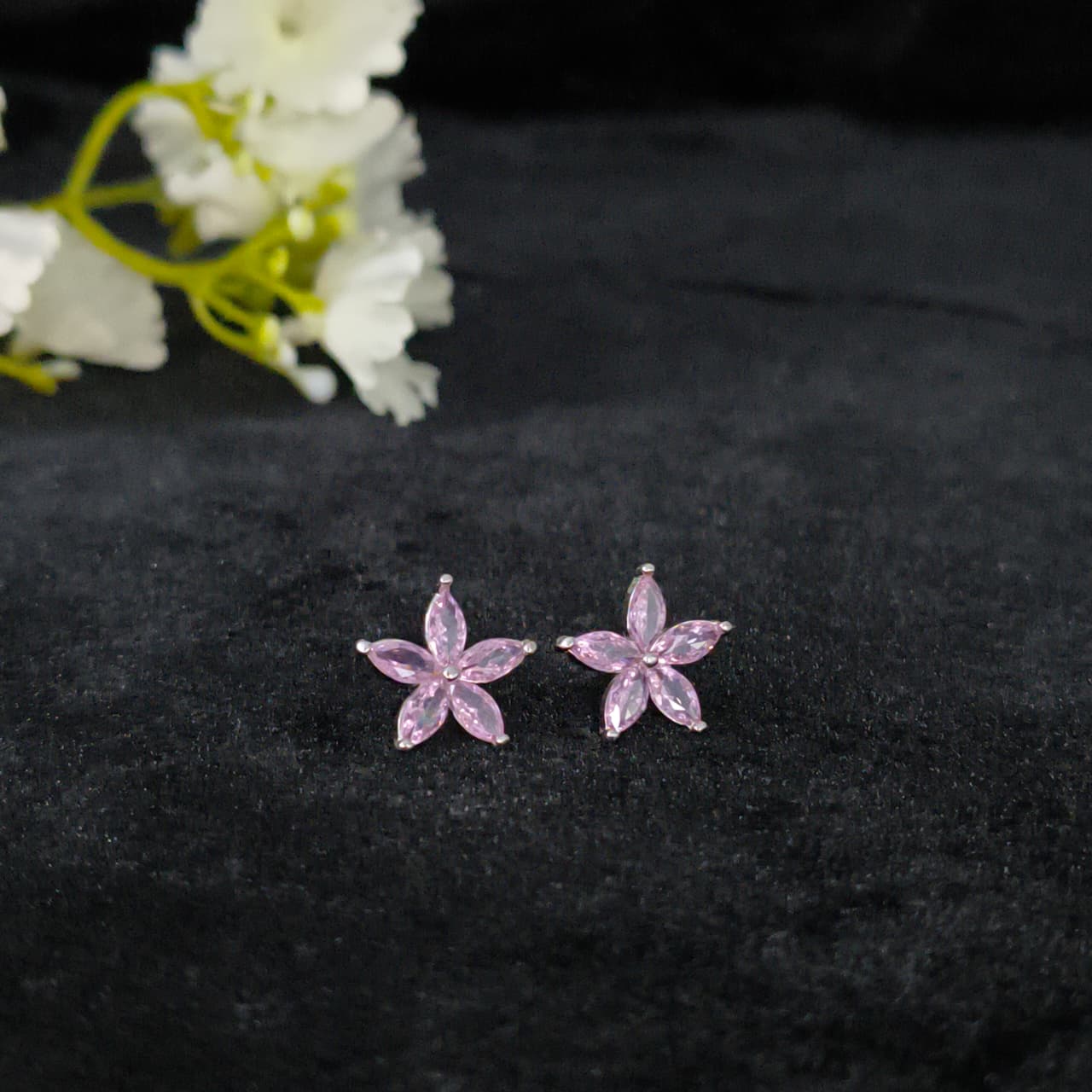 Silver Pink Bloom Stud Earring