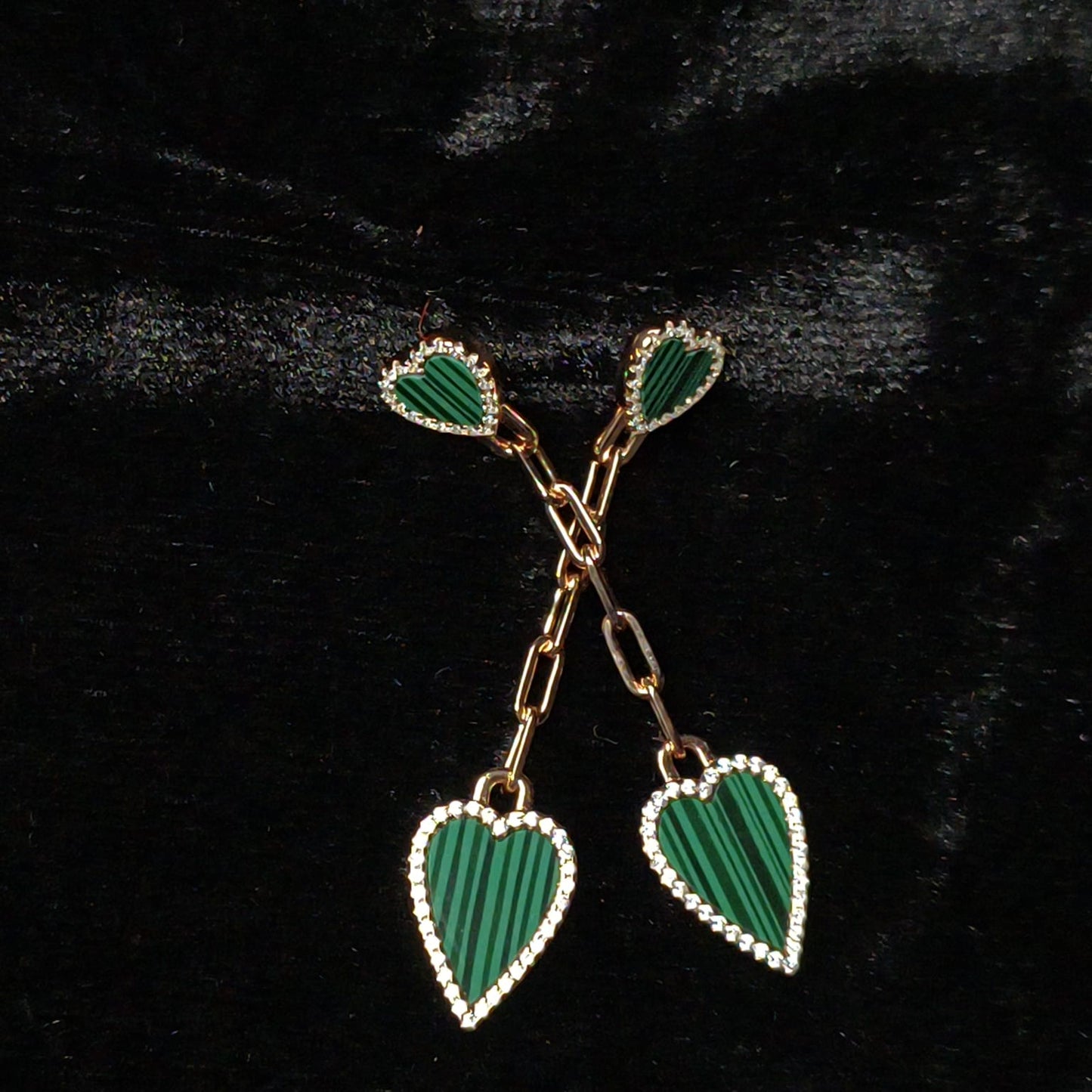 RoseGold Plated Silver Drop Heart Earrings in Green
