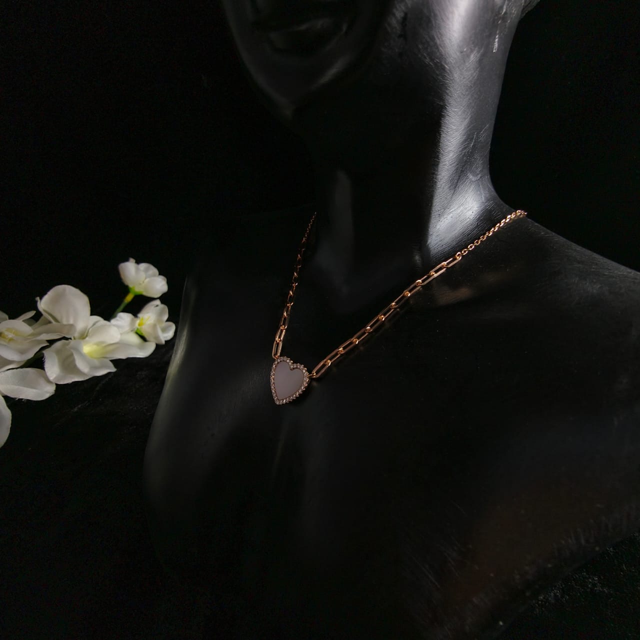 Rose Gold Plated Silver Milky Quartz Heart Necklace