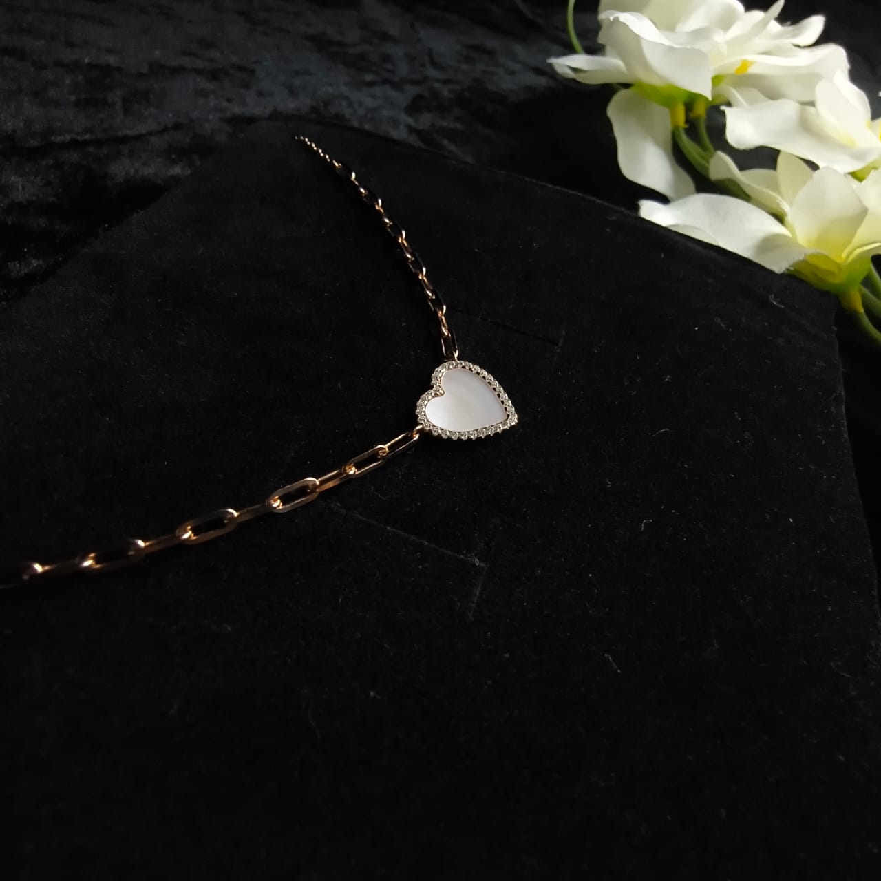 Rose Gold Plated Silver Milky Quartz Heart Necklace