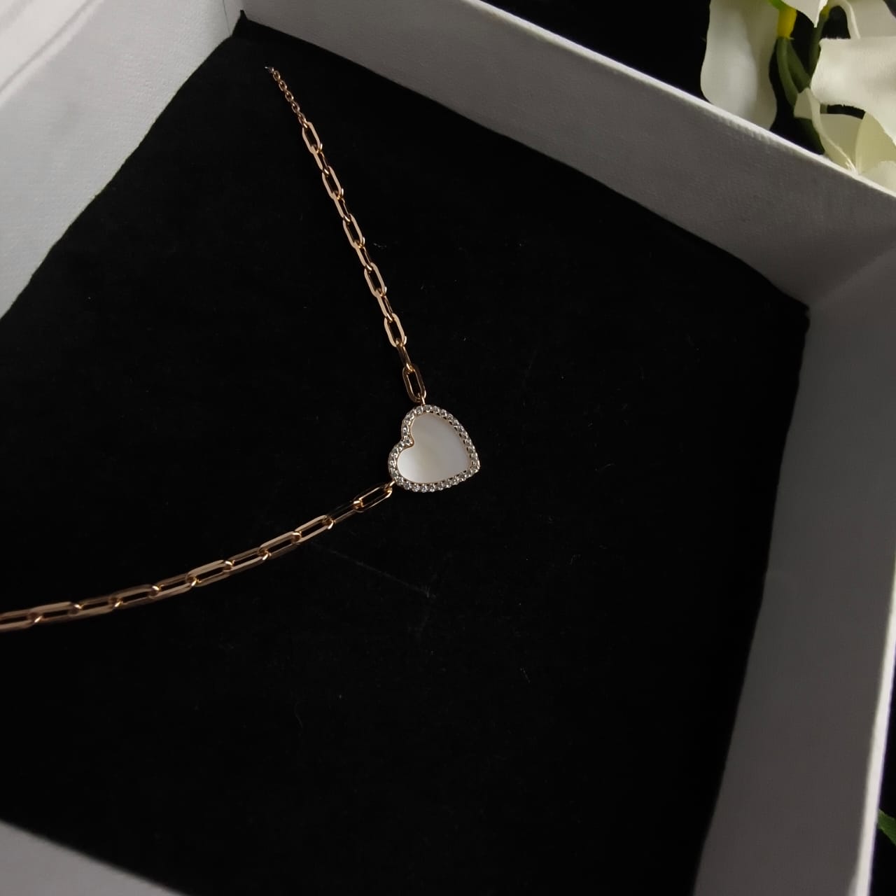 Rose Gold Plated Silver Milky Quartz Heart Necklace