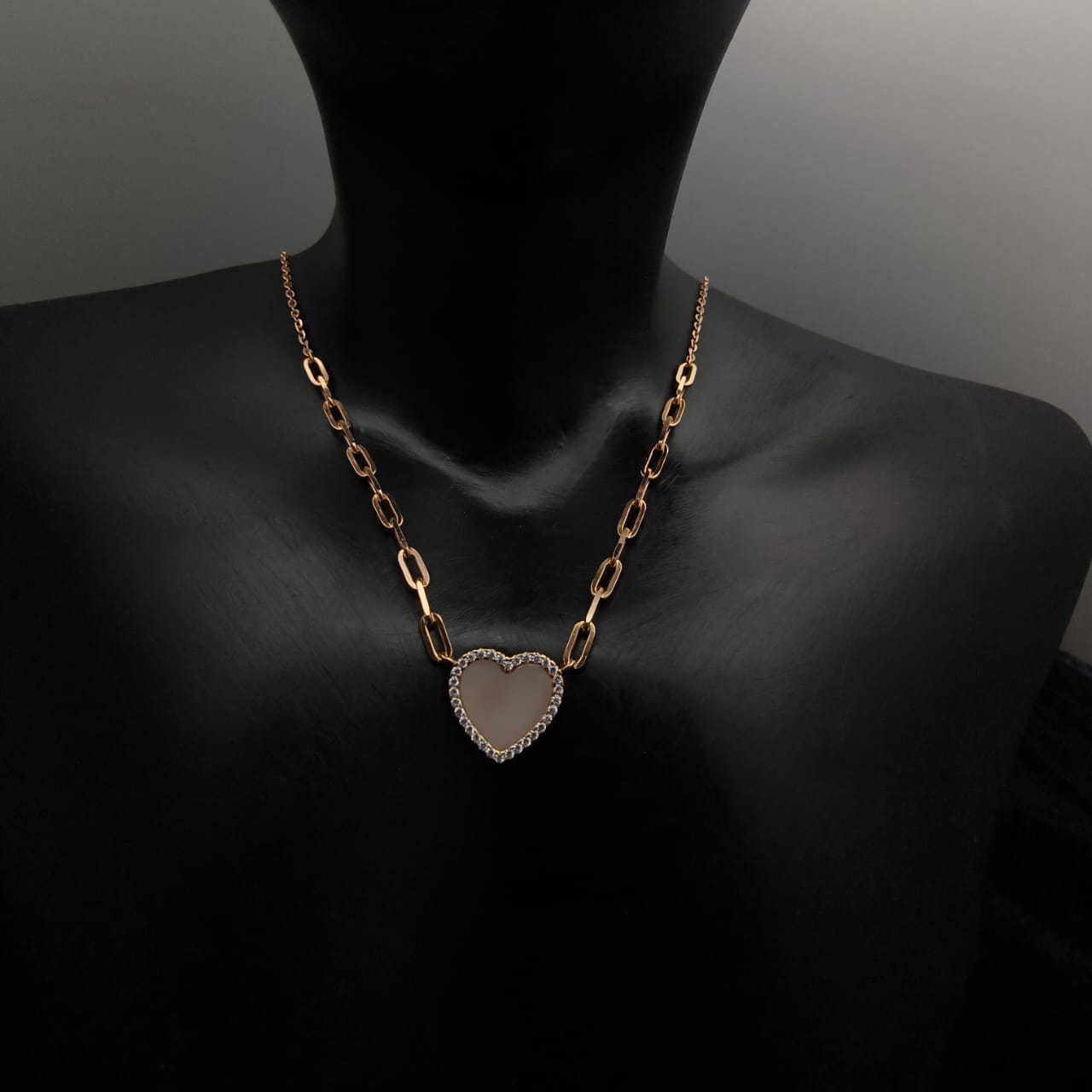 Rose Gold Plated Silver Milky Quartz Heart Necklace